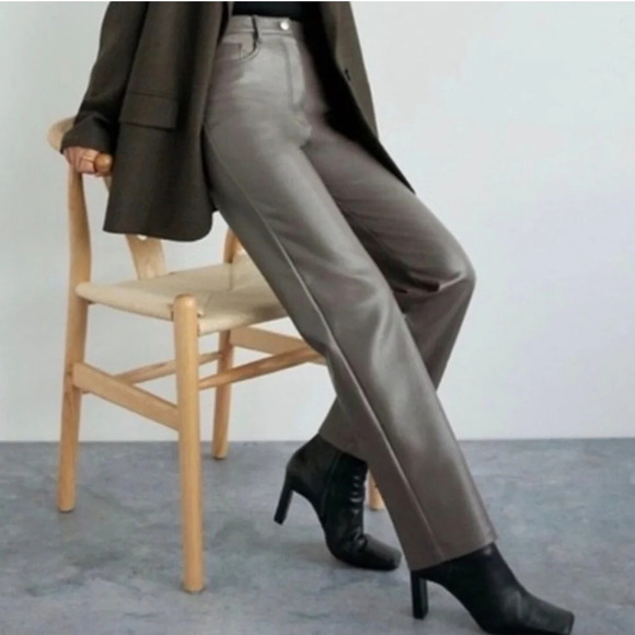 Aritzia Wilfred Free Melina Gray Faux Leather Pants - Picture 2 of 7